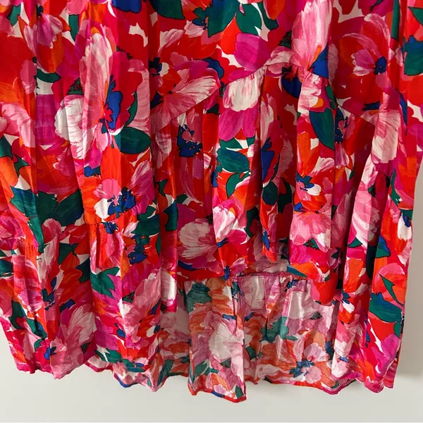 Anthropologie Abel the Label Red Pink Floral Smocked Waist Hi Lo Ruffle Dress M - Image 7