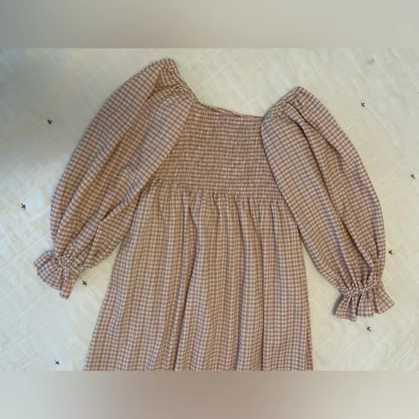 REVOLVE x O.P.T. Athena Smocked Pink Gingham Ruffle Midi Dress Milkmaid Size S - Image 8