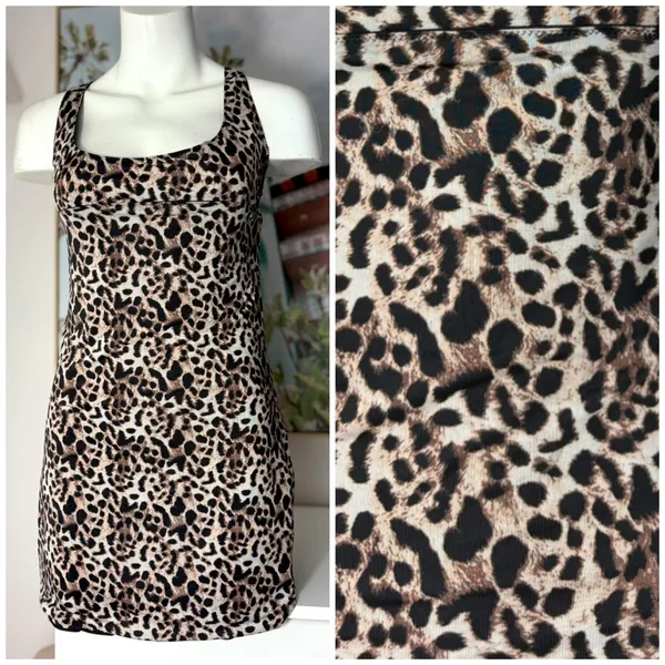Cheetah Leopard Animal Print Slinky Slip Mini Dress Women’s Large - Image 3