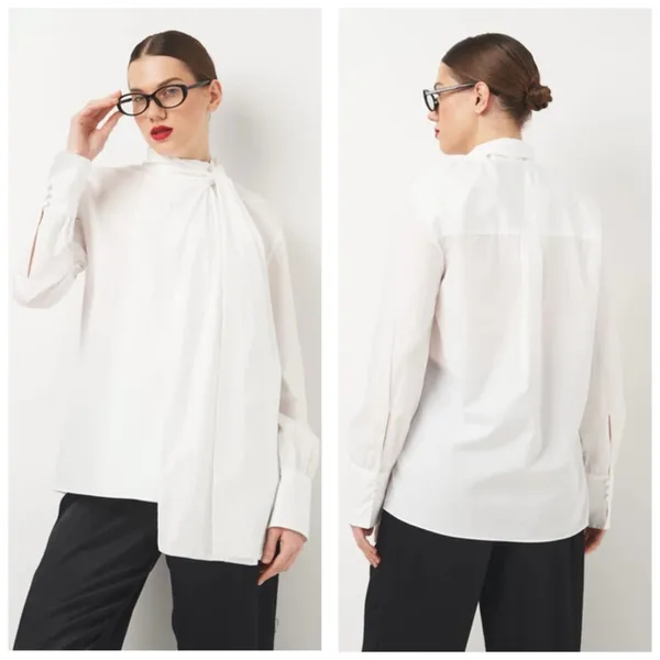Zara White Poplin Tie Neck Oversized Blouse Size Small 8775/545 Chic Preppy - Image 2