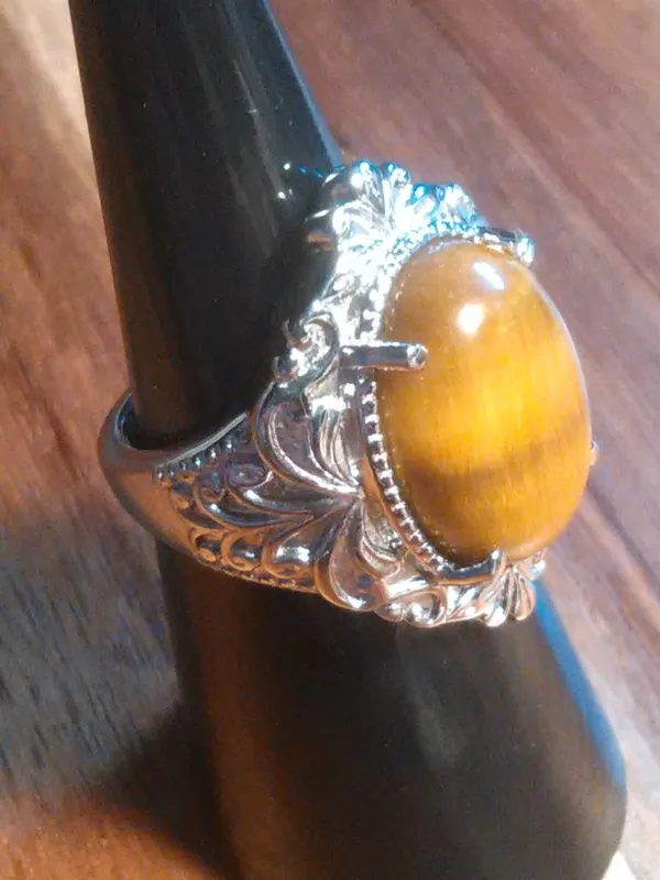 Tiger's Eye Stainless Steel Ring (Size 6) - Image 6