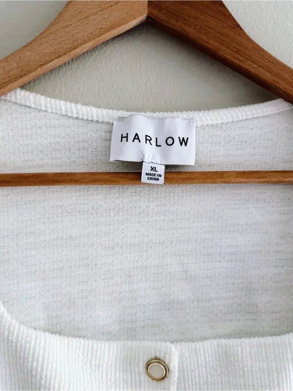 Harlow White Square-Neck Boucle Co-Ord Button Front Short Sleeve Top Women’s XL - Image 3