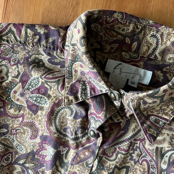 Vintage Haley Purple & Brown Paisley Floral Button Up Sleeveless Top Size Medium - Image 3