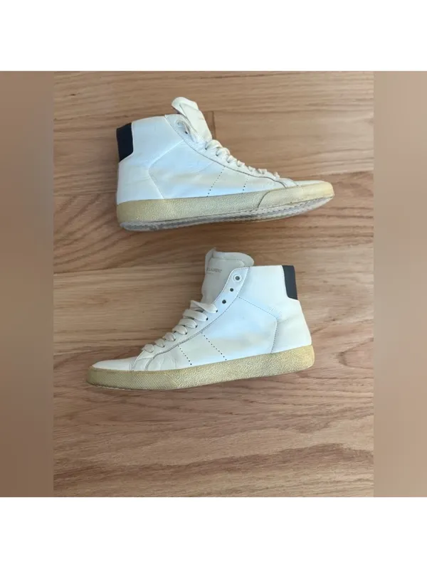 Saint Laurent White Leather High-Top Sneakers with Cream Sole - Image 3