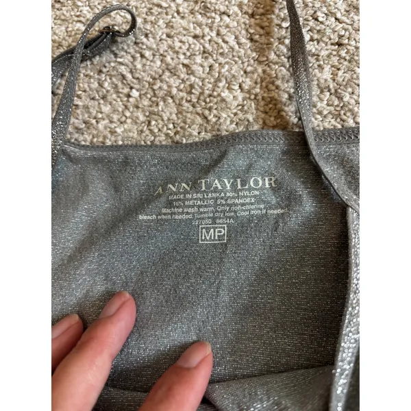 Ann Taylor Camisole MP‎ Silver Metallic Shimmer Adjustable Strap Tank Top - Image 3