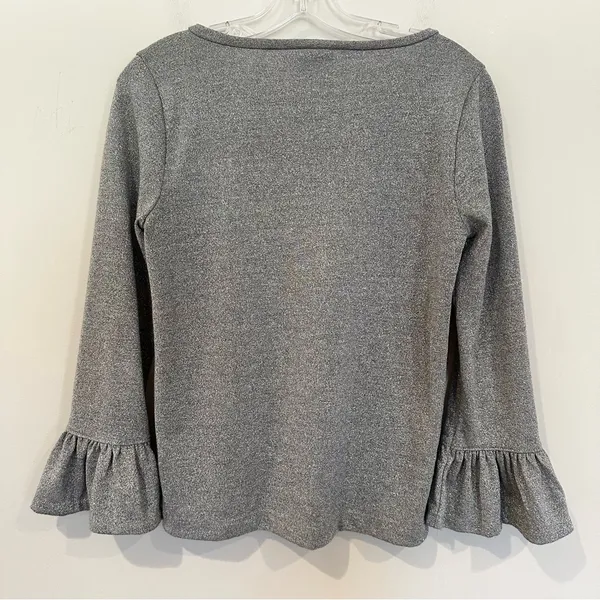 J. Crew Metallic Blouse Ruffle Sleeve Blouse‎ Women's Small Silver Party Holiday - Image 7