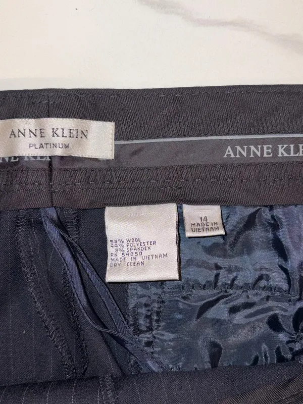 Anne Klein Wool Blend Charcoal Pinstripe Wide Leg Dress Pants 14 - Image 9