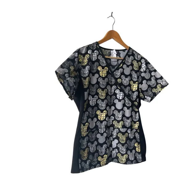 Disney Mickey Print Medical Scrub Top Medium - Image 2