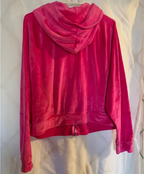 Hot Pink Velour Victoria’s Secret Full-Zip Hoodie Sz L - Image 2