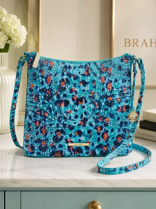 Brahmin Katie Crossbody Frisky Melbourne Blue Leopard Leather Bag NWT - Image 3