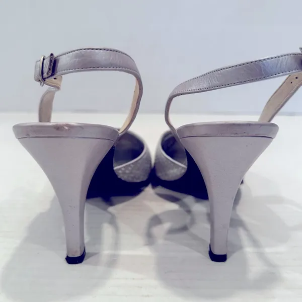 St. John Slingback Pointy Toe Pumps Women's 7.5B Silver Leather Strap‎ Vintage - Image 8