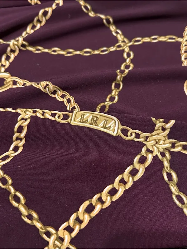 Lauren Ralph Lauren Women’s Size 6 Burgundy Gold Chain Link Print Sheath Dress - Image 5