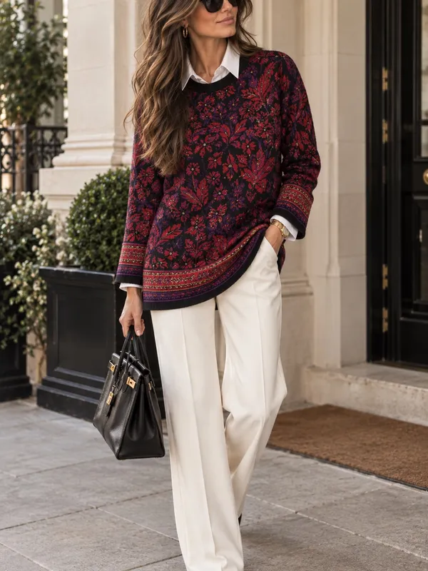 Vintage Silver Threads Floral Jacquard Sweater Made USA Medium Art to Wear - Image 9