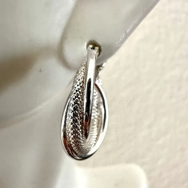 Silver tone small twisted hoop earrings - Image 3
