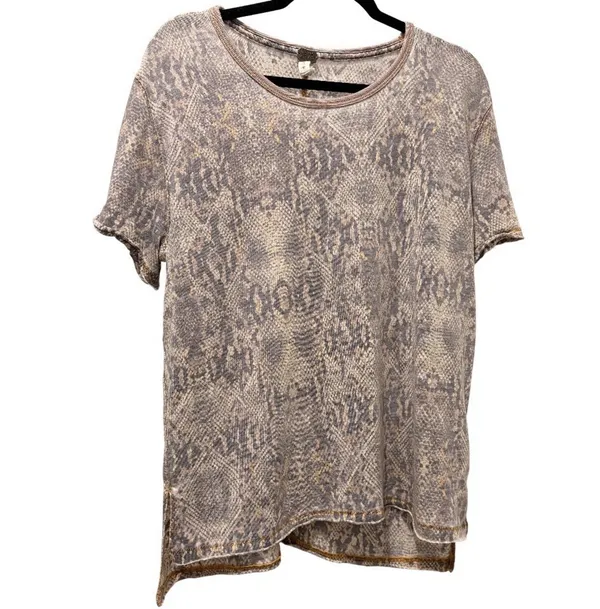 We The Free $68 Free People Snake Print Tee Round Neck Faded Burnout T-Shirt S - Image 2