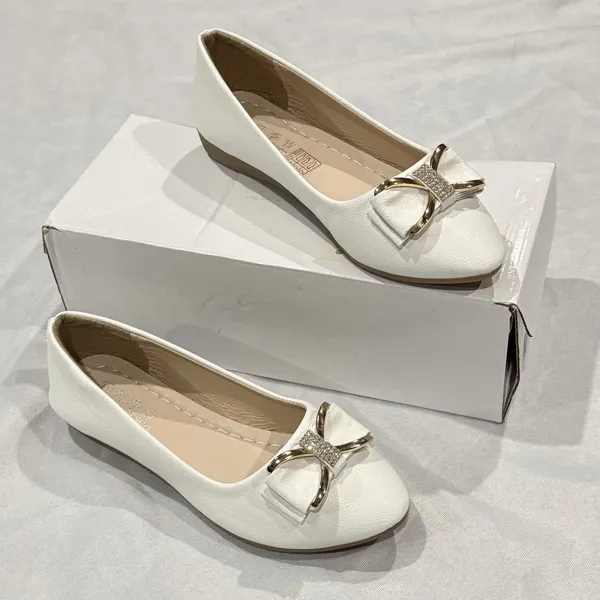 New Women’s White Golden leather Flat Heel Comfort Shoes Pumps Casual Slip - Image 11
