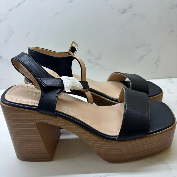 Bella Marie Black Square Toe Block Heel Sandals Size 9 NWOT Minimalist Sleek - Image 2