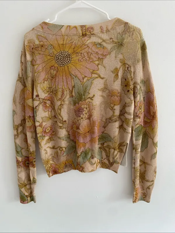 Anthropologie The Dreamer Floral Print Linen-Blend V-Neck Sweater Lightweight S - Image 5