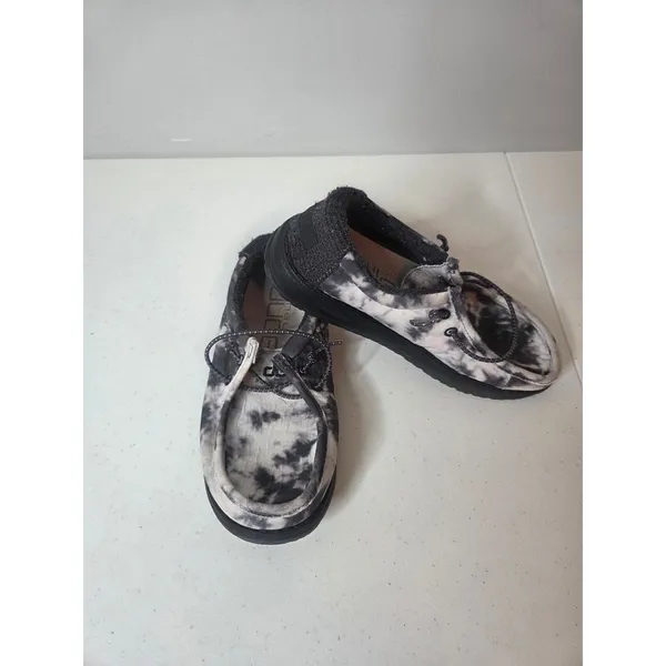 Hey Dude Wally Youth Tie Dye Thunderstruck Black White Slip On Unisex Size 1 - Image 2