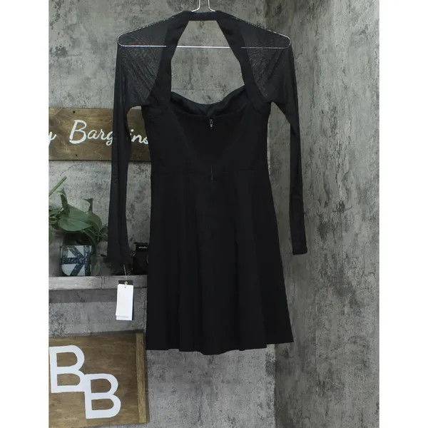 NWT City Studio Juniors Sheer Long Sleeve Mesh Fit Flare Skater Dress Black 0 - Image 5