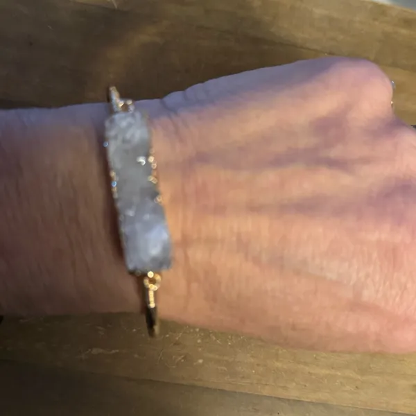 Gold tone white druzy cuff bangle bracelet - Image 8