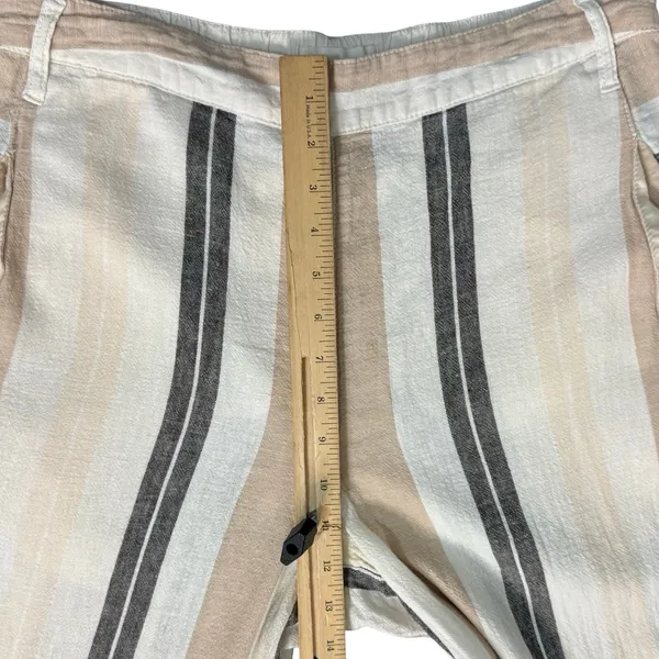 Anthropologie Beige Black White Neutral Stripe Linen Blend Wide Leg Pants size M - Image 7