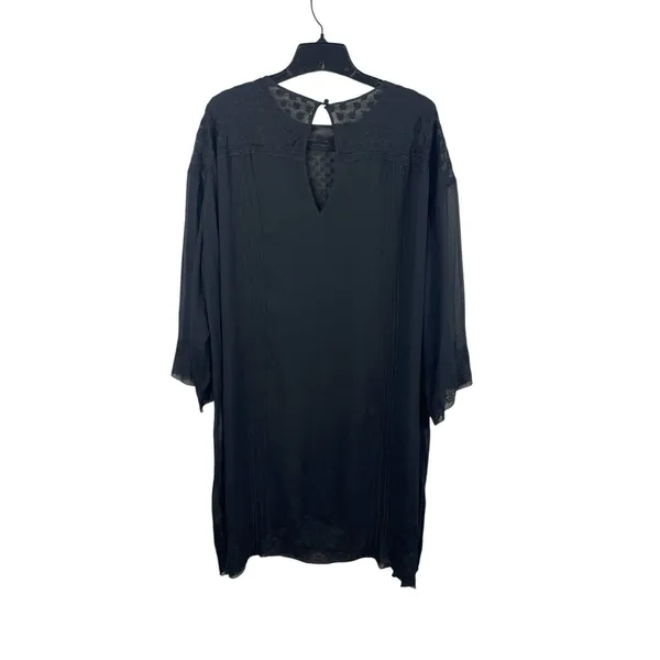 Wilfred Aritzia Black Embroidered Shift Dress L Sheer Lace Yoke Cover Up - Image 3