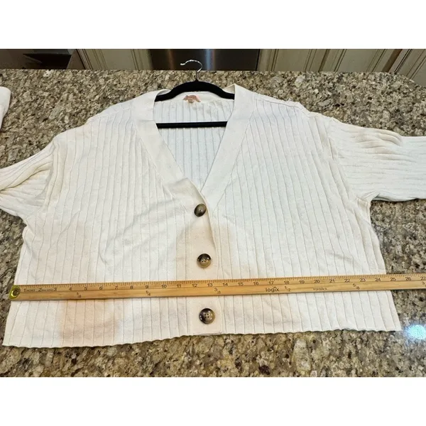 EBERJEY Ribbed Cropped Cardigan Sweater Ivory Heather Size XL - Image 10