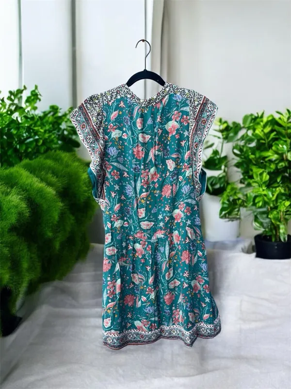 Anthropologie Zenia Green Floral Dress size Medium - Image 4