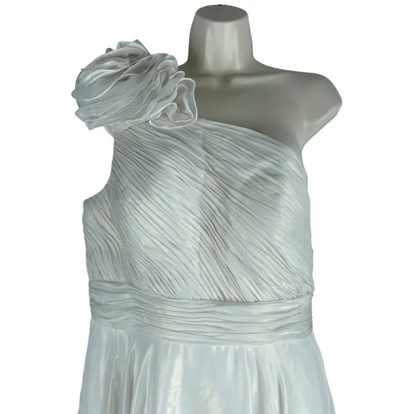 Mac Duggal Rosette One Shoulder Tea Length Dress White Size 12 - Image 6