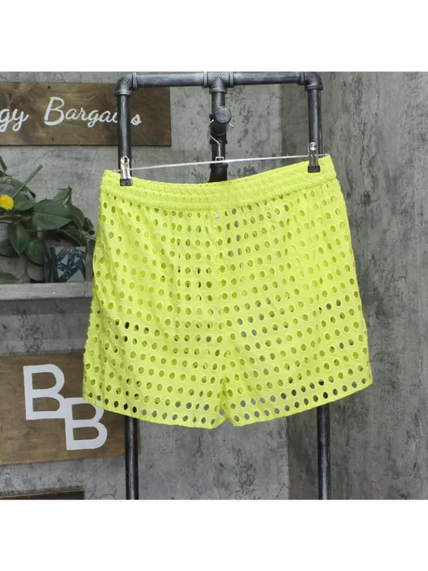 NWT Dotti Cotton Openwork Dot Drawstring-Waist Cover Up Shorts Citrine Green XL - Image 3