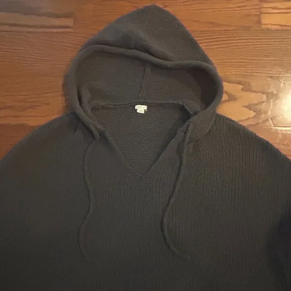 Aerie Oversized Chunky Knit Hoodie Drop Shoulder Size Large Dark Gray - Image 7