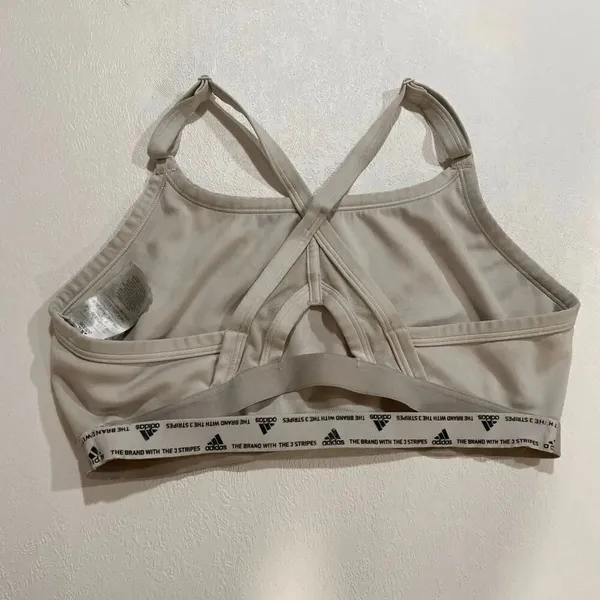 Adidas Sports Bra Beige Tan Logo Strappy Back Size L - Image 3
