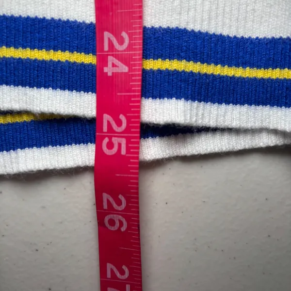 Lauren Ralph Lauren White Blue Yellow Striped‎ Cotton Sweater XL Gold Buttons - Image 9