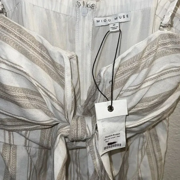 ✨MIOU MUSE sailor striped tie front jumpsuit in beige Sz Medium✨ White - Image 7