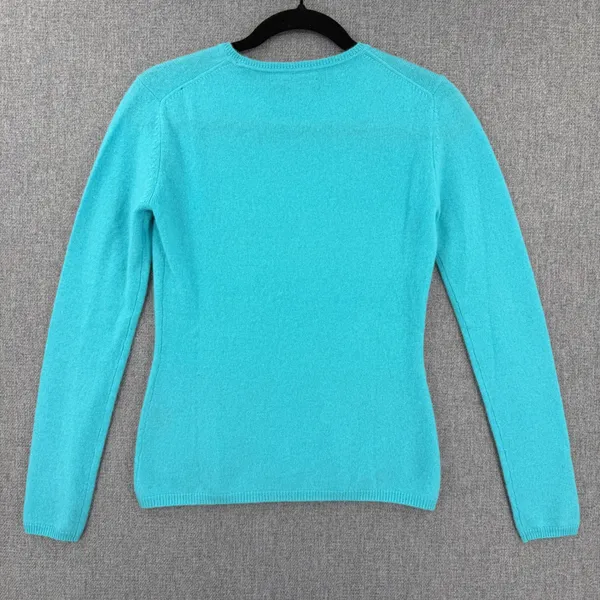 Quinn Cashmere Turquoise Blue Crew Neck Long Sleeve Sweater Luxury Lightweight - Image 2