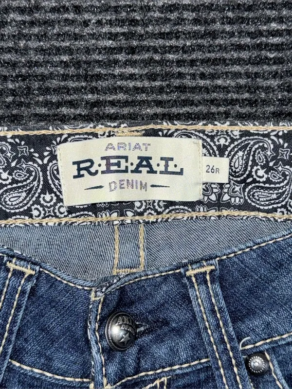 Ariat 26 x 33.5 REAL Mid Rise Stretch Original Boot Cut Blue Jeans 10011683 EUC - Image 8
