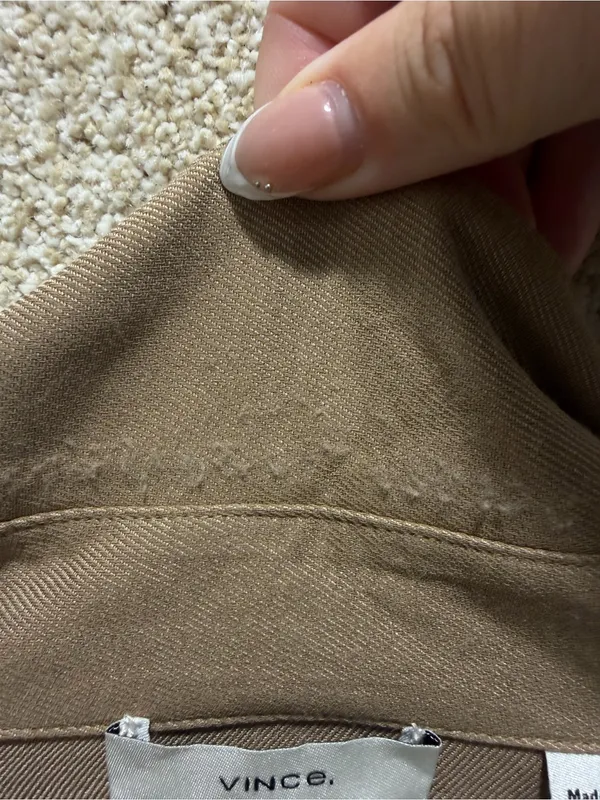 Vince button down shirt long sleeve small tan brown neutral capsule minimal FLAW - Image 4