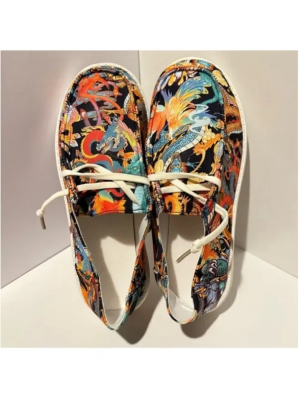 NEW Women’s Dragon Phoenix Print Canvas Sneakers – Size 6.5 (37) NWT - Image 4