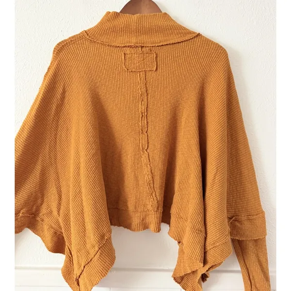 We The Free Free People Waffle Knit Poncho Top S Mock Neck Thumb Hole Rust - Image 8
