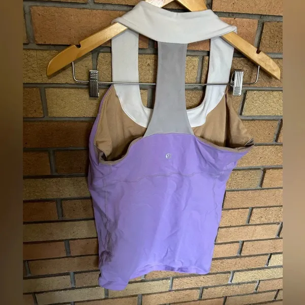 Lululemon Thick Strap Scoop Neck Halter Tank Top Purple & White Size 12 - Image 2