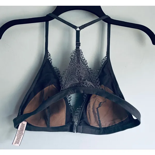 Victoria's Secret Triangle Bralette Gray Lace Floral Lined Front Closure Large - Image 7