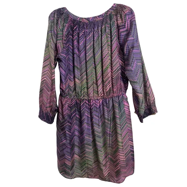 Shoshanna 100% Silk Chiffon Purple Long Sleeve Dress Size 10 Pockets Cocktail - Image 2