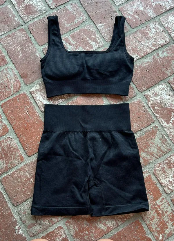 NWOT Women's Black Ribbed Workout Set - Image 2