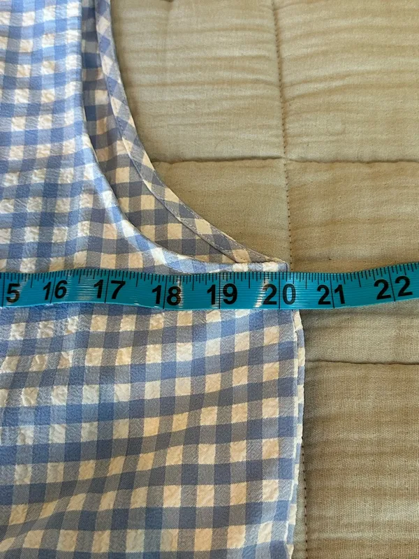 En Saison Blue/White Gingham Check Seersucker Tiered Maxi Dress size Large - Image 12