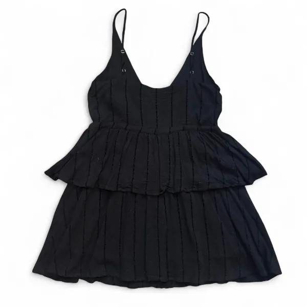 NEW MINKPINK Babydoll Flowy Boho Ruffle Tier Black Mini Dress — SMALL - Image 3