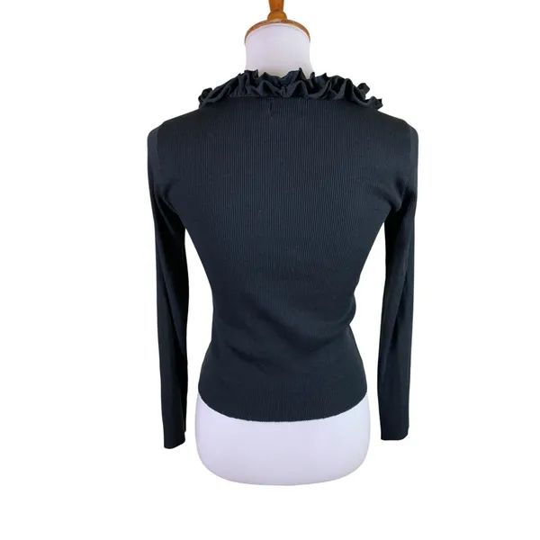 Nation LTD Medium Black Ribbed Ruffle Tie Front Long Sleeve Cardigan - Image 3
