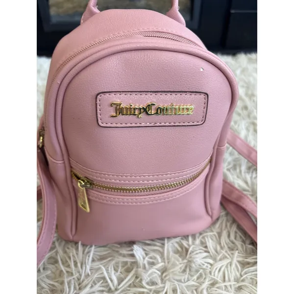 Juicy Couture Pink‎ Mini Backpack Gold Logo Zip Closure Adjustable Straps - Image 2