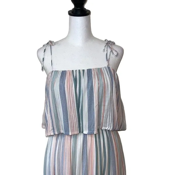 Hem & Thread Women's Striped Tube Dress‎ Tiered Midi Sleeveless Pink Blue Small - Image 4