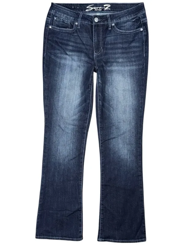 Seven7 Jeans Slim Boot Cut Dark Wash Embroidered Flap Pocket Womens 12 Stretch - Image 2